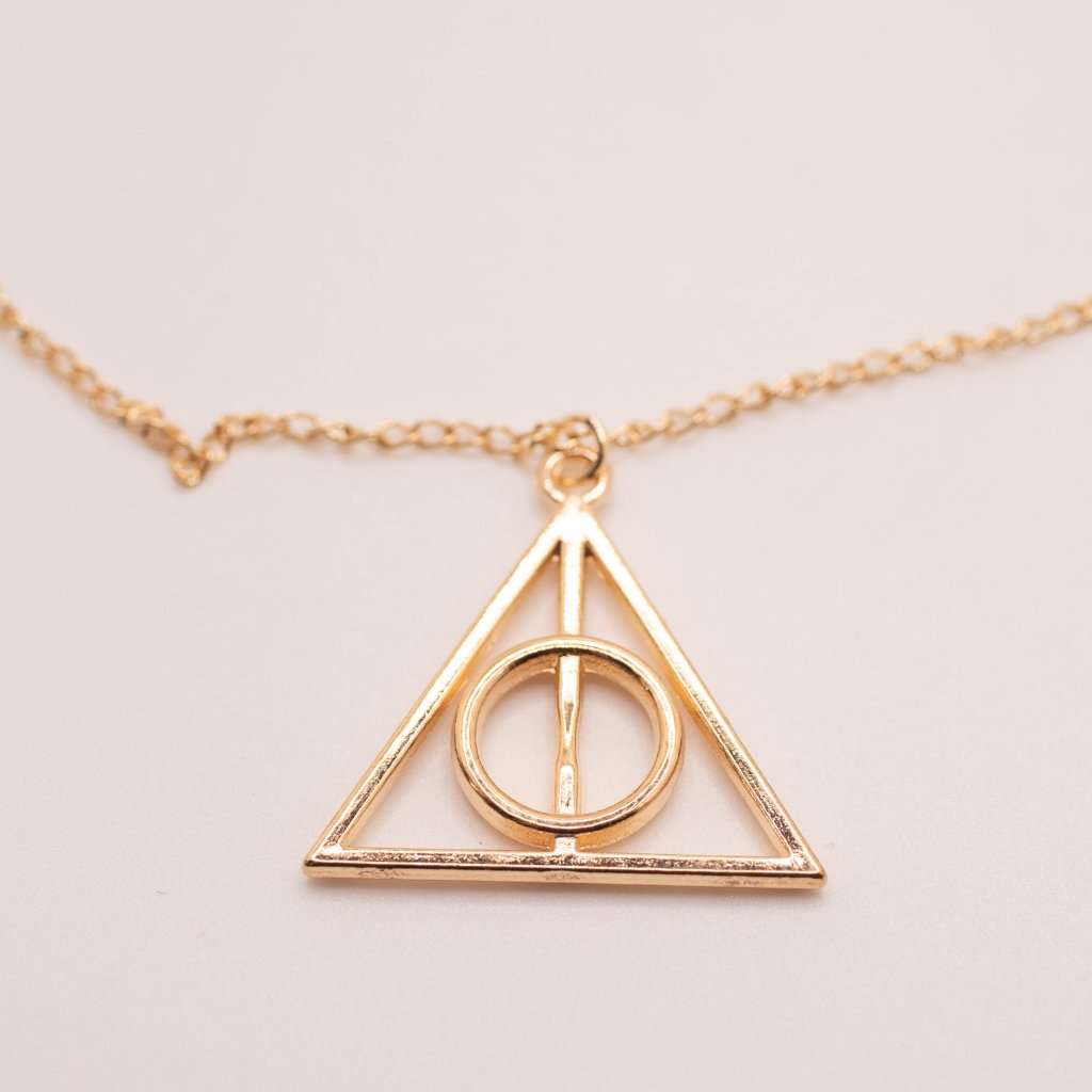 Goldtone Harry Potter Deathly Hollows Hogwarts Symbol Necklace, New